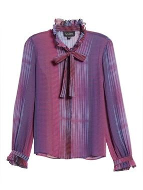 Saloni Emile Women's Bow-Tie Long Sleeve Blouse - Burgundy Pink Striped